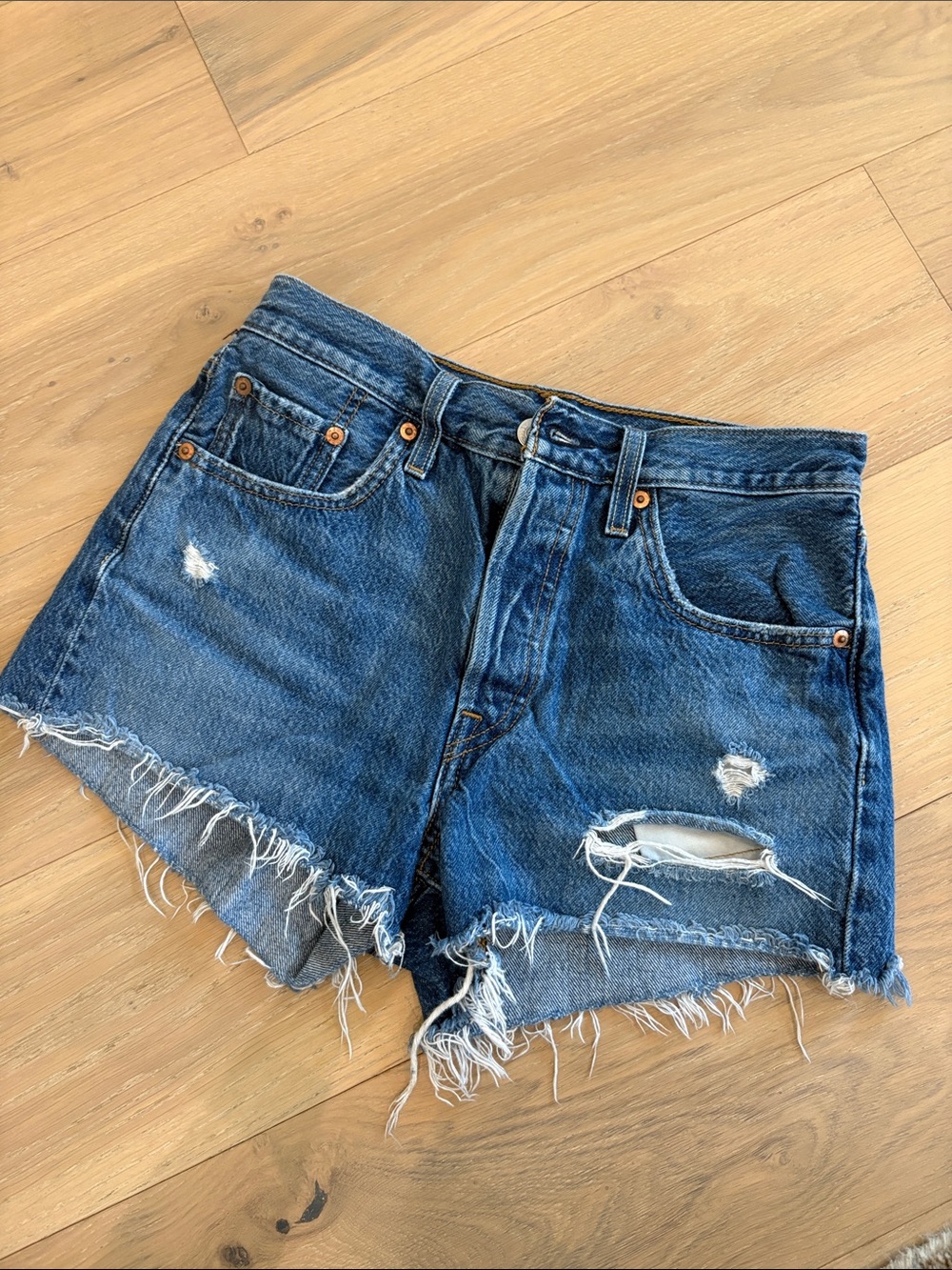 Levi's Dark Blue Distressed Cutoff Denim Shorts